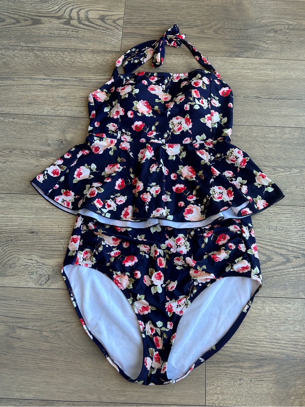 JB Navy Floral Halter Peplum Two-Piece Swimsuit